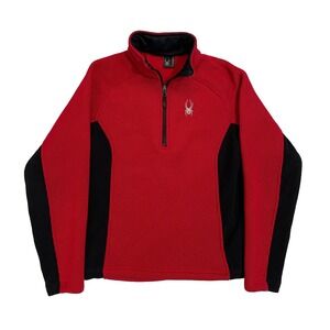 Spyder Jacket Men's Small Embroidered Logo Pullover Ribbed Red Black Quarter Zip